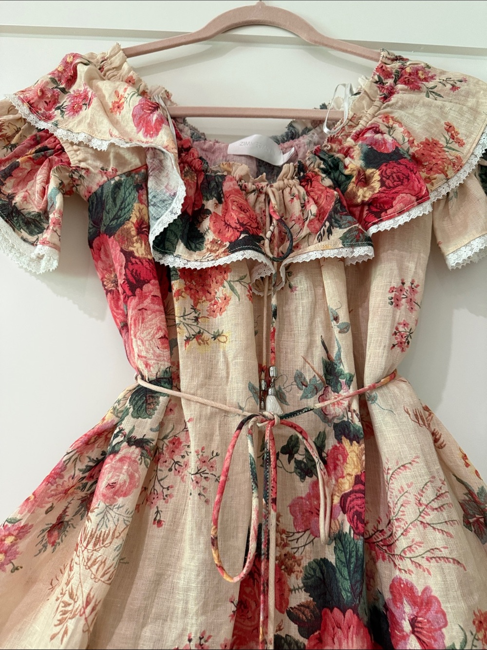 Zimmermann Cream Floral Ruffled Mini Dress with Red Roses - AU1/US 4-6 - Picture 3 of 8